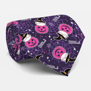 Corbata Patrón de Halloween de gatos y calabazas
