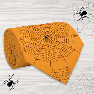 Corbata Patrón de Halloween de telaraña de araña naranja n