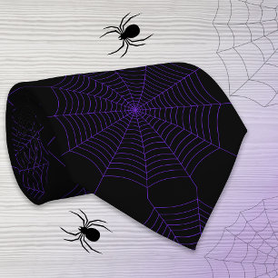 Corbata Patrón de Halloween de telaraña morada negra