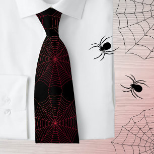 Corbata Patrón de Halloween en la telaraña roja negra