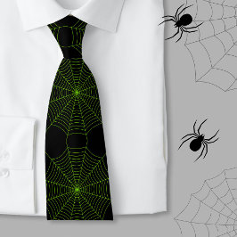 Corbata Patrón de Halloween en la telaraña verde neonesa n