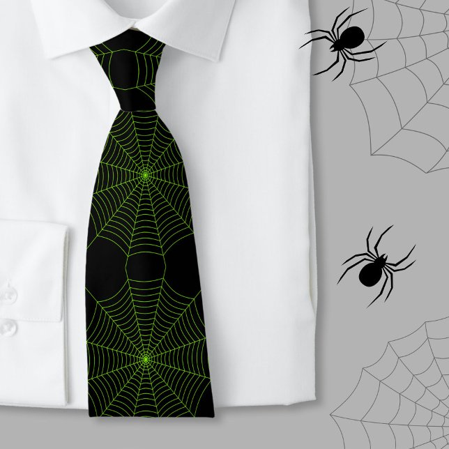 Corbata Patrón de Halloween en la telaraña verde neonesa n (Subido por el creador)