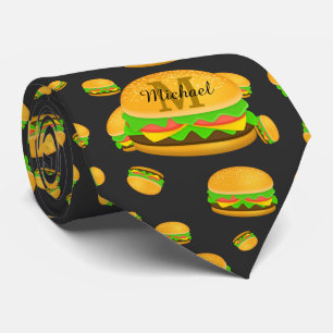 Corbata Patrón de hamburguesa divertido y genial Monograma