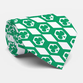 Corbata Patrón de hexágono blanco verde trébol