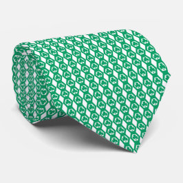 Corbata Patrón de Hexágono Blanco Verde Trébol
