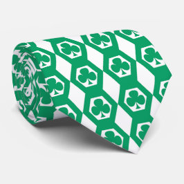 Corbata Patrón de hexágono blanco verde trébol
