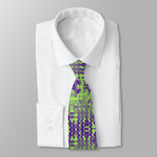 Corbata Patrón de hexágonos púrpura verde (Atado)