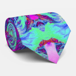 Corbata Patrón de hibiscus verde y azul psicodélico