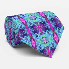 Corbata Patrón de hibiscus verde y azul psicodélico