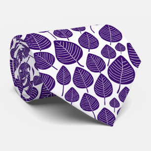 Corbata Patrón de Hoja 02 - Morado sobre Blanco