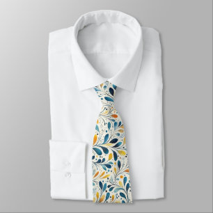 Corbata Patrón de hoja botánica Navy Teal Amber