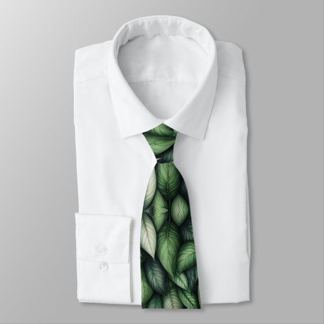 Corbata Patrón de hoja botánica verde exuberante (Atado)
