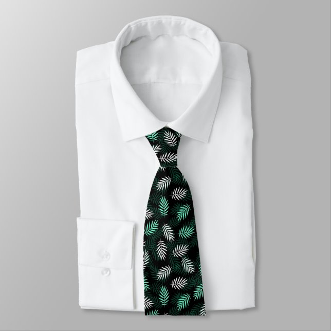Corbata Patrón de hoja de palma Tejido de cuello verde osc (Atado)