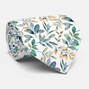 Corbata Patrón de hoja verde y amarillo de acuarela fresca