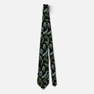 Corbata Patrón de hojas 11.bw BG negro