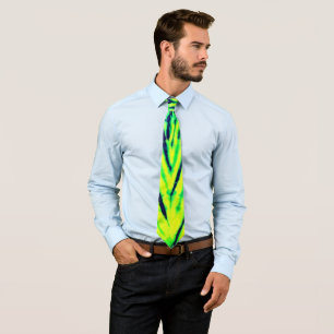 Corbata Patrón de hojas azules amarillas de color verde ne