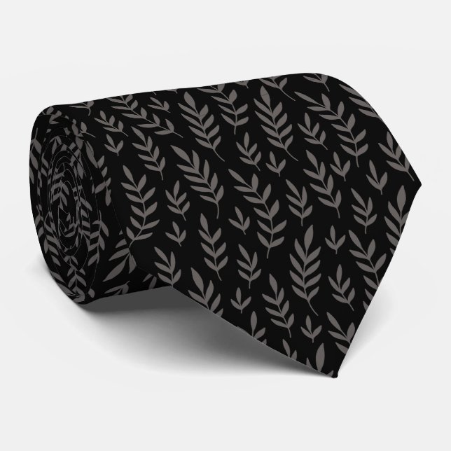 Corbata Patrón de hojas con fondo negro (Enrollado)