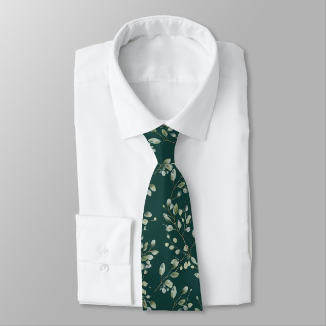 Corbata Patrón de hojas de eucalipto verde moderno (Atado)
