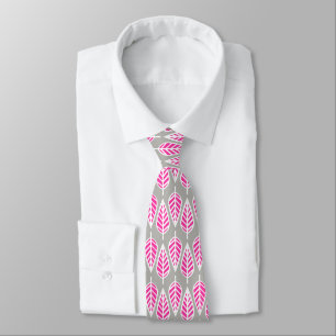 Corbata Patrón de hojas de haya - rosa y plata de Fuchsia