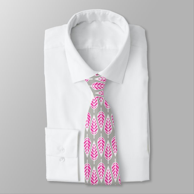 Corbata Patrón de hojas de haya - rosa y plata de Fuchsia (Atado)