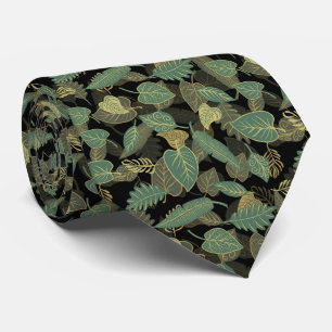 Corbata Patrón de hojas de otoño de color amarillo y verde