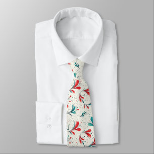 Corbata Patrón de hojas de paisley azul y roja caprichosas