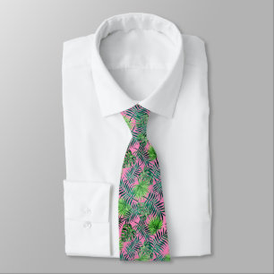 Corbata Patrón de hojas de palmera verde rosa de los lazos