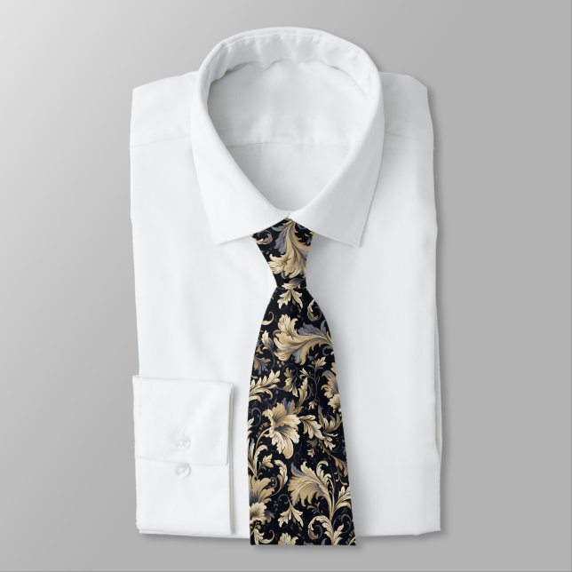 Corbata Patrón de Hojas Doradas (Atado)