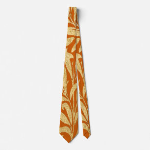 Corbata Patrón de hojas doradas y naranja quemada vintage