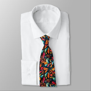 Corbata Patrón de hojas espumosas coloridas - fondo negro
