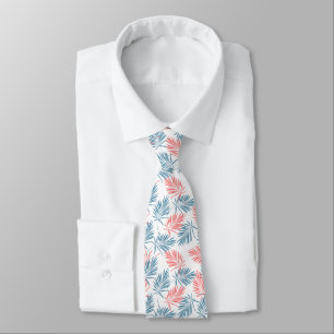 Corbata Patrón de hojas estilizadas en azul y rojo coral