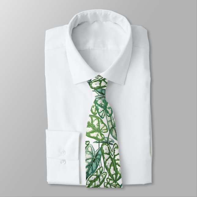 Corbata Patrón de hojas tropicales verdes (Atado)
