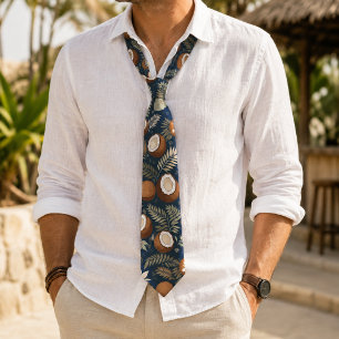Corbata Patrón de hojas tropicales y cocos cortados por la