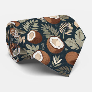 Corbata Patrón de hojas tropicales y cocos cortados por la