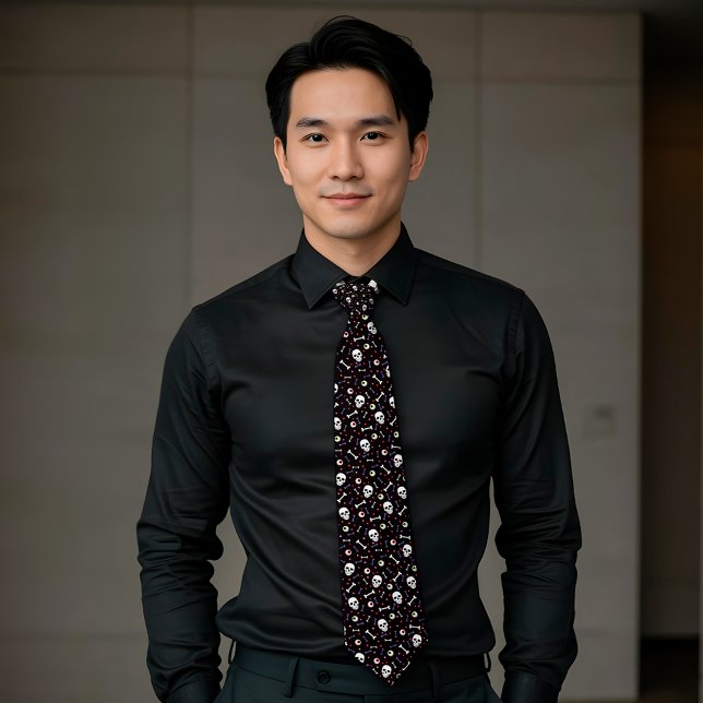 Corbata Patrón de huesos de ojales negros de Halloween (Subido por el creador)