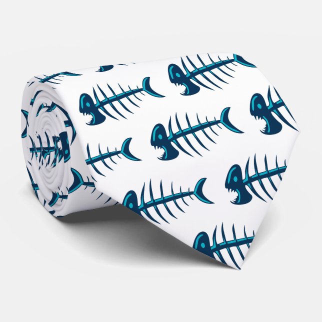 Corbata Patrón de huesos de peces azules (Enrollado)