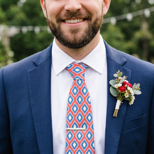 Corbata Patrón de Ikat Ogee Colorido de Rojo Rosa y Azul