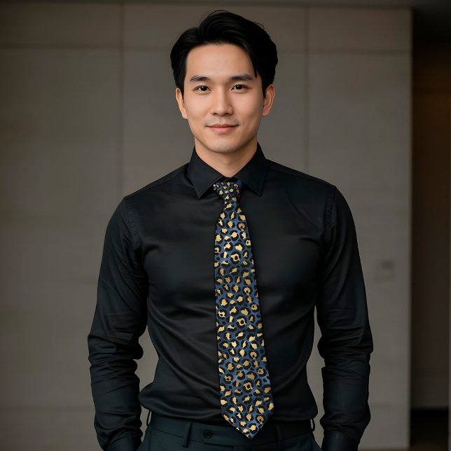 Corbata Patrón de impresión de leopardo azul metálico (Subido por el creador)