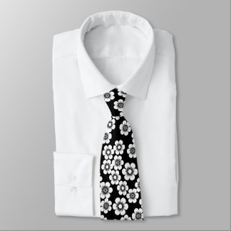 Corbata Patrón de impresión floral en blanco y negro