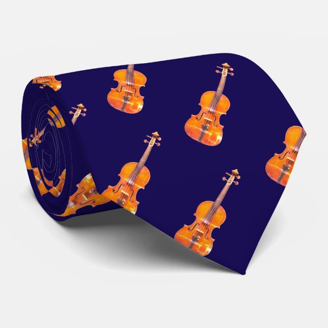Corbata Patrón de Instrumento Musical Violines Azul Marino (Enrollado)