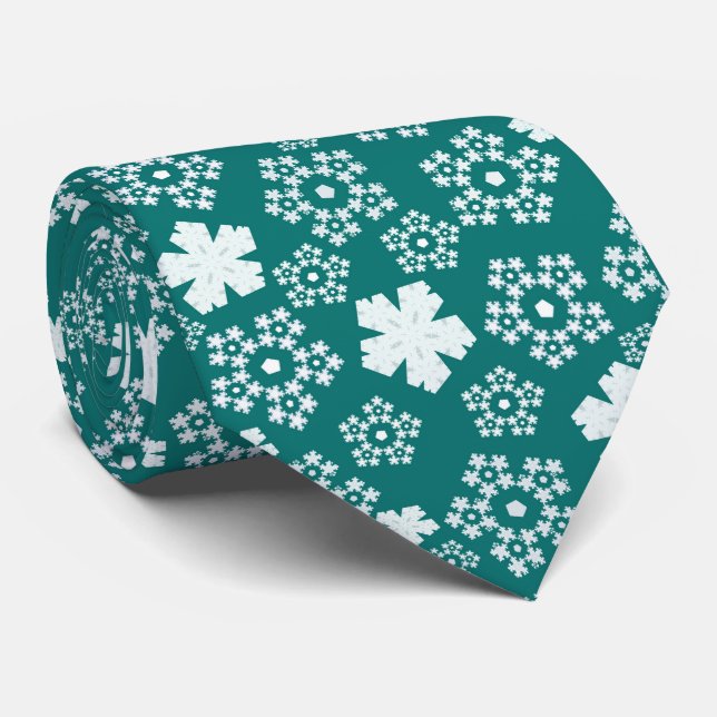 Corbata Patrón de invierno estrella verde azulada y copo d (Enrollado)
