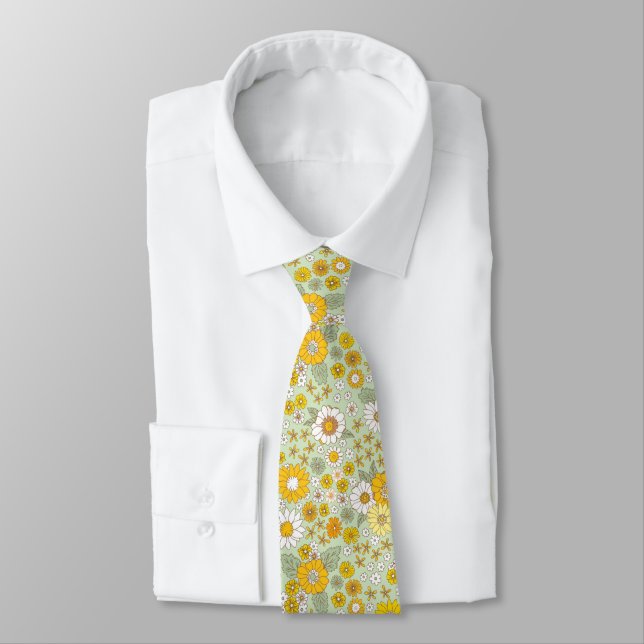 Corbata Patrón de jardín floral amarillo (Atado)