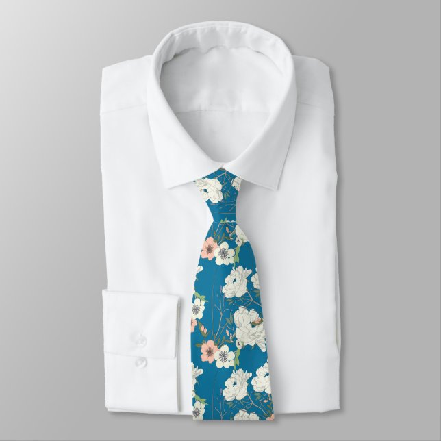 Corbata Patrón de jardín floral blanco (Atado)