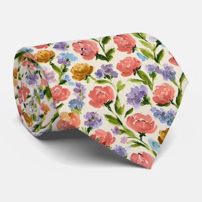 Corbata Patrón de jardín floral impresionista (Enrollado)