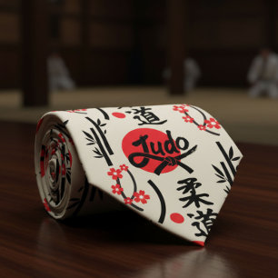 Corbata Patrón de Judo - Cinturón Negro, Kanji y Sol