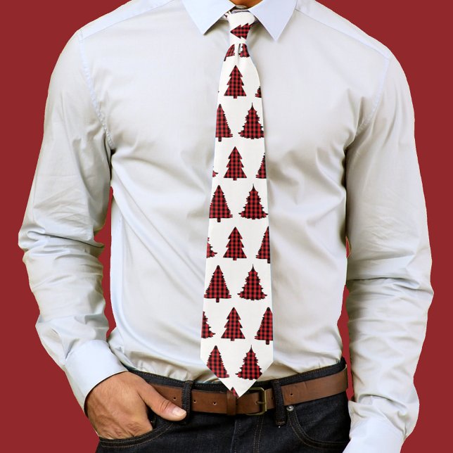 Corbata Patrón de juego de búfalo de árbol dividido de vac (Buffalo check pattern christmas tree neck tie. )