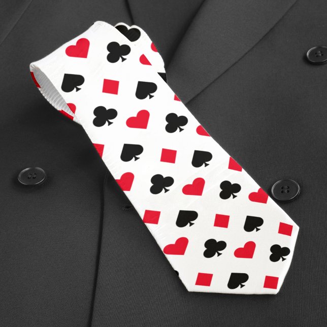 Corbata Patrón de juego de cartas blanco (Playing Card Suit Pattern White Neck Tie
)