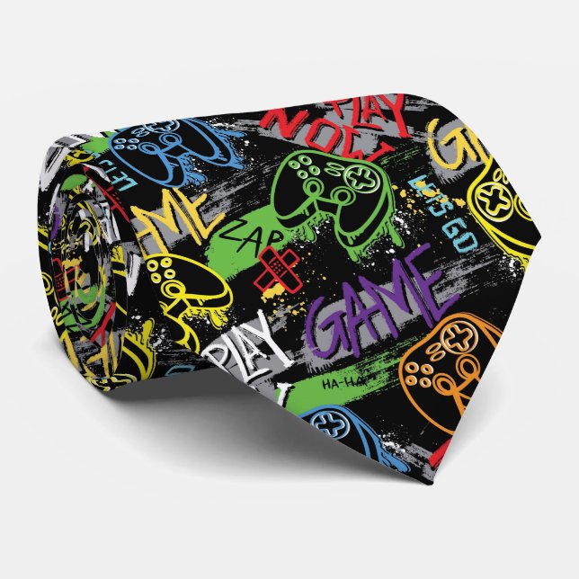 Corbata Patrón de juego de grafiti neón (Enrollado)