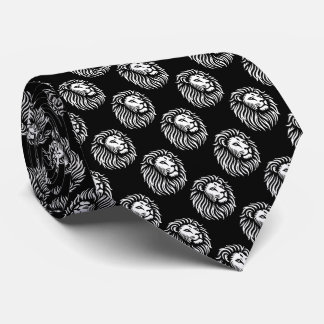 Corbata Patrón de la cabeza del león - Blanco sobre negro
