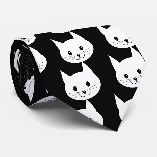 Corbata Patrón de la cara del gato blanco (Enrollado)